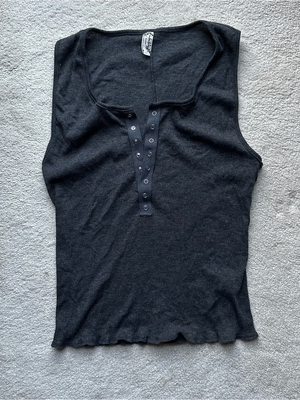 Free People Navy/Bluish Gray Henley Tank Top with Snap Placket